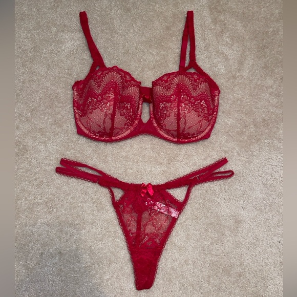 Adore Me Red Lace Bra and Panty Set